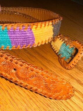 Women’s Colorful Woven Guatemalan Leather Belt Boho Southwestern Size XS-Small